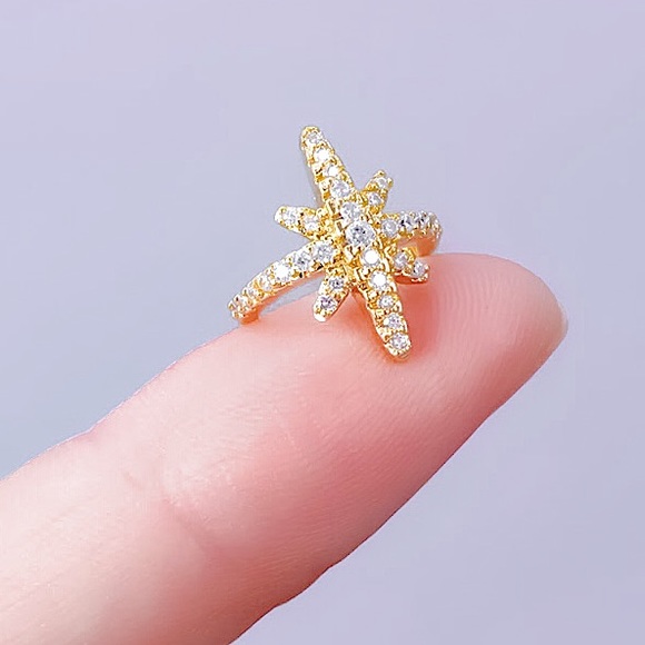 ⚜️[𝟯/$𝟮𝟴]⚜️CZ Gold Star Crystal Cuff Earring NEW - Picture 5 of 10